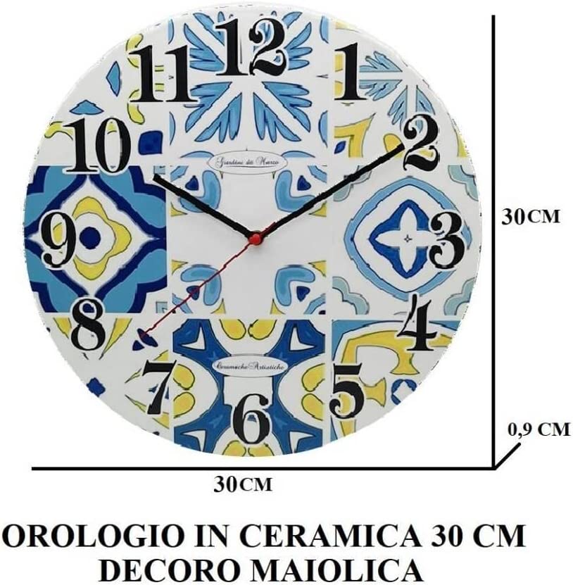 Orologio in ceramica da parete decoro maiolica cucina stanza da letto salotto gdm OR038