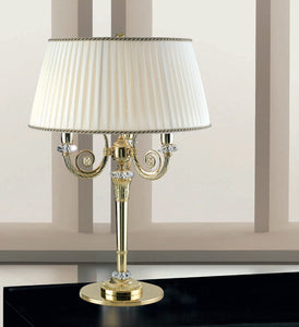 Lume grande classico a 3 luci in fusione di ottone oro lucido con cristalli molati trasparenti e paralume plissettato avorio foderato internamente PR 6914/L3