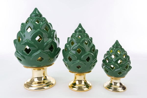 Mondocreazioni Pigna LED in Porcellana Verde e Oro Classico Elegante complemento d'arredo ST 54271