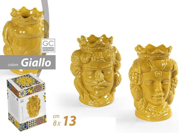 Coppia teste di moro vasetti piccoli in ceramica soprammobili per la casa giardino gic (Giallo 836046)