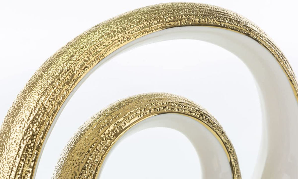 Large Intertwined Circles in White and Gold Porcelain Glossy Porcelain Ornaments ST 54248 
