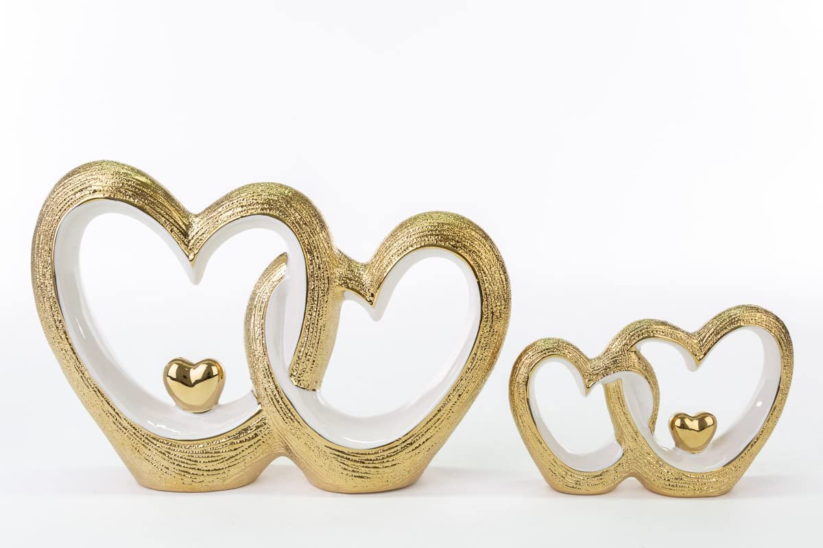 Mondocreazioni Intertwined Hearts in White and Gold Porcelain Glossy Porcelain Ornaments ST 54245 