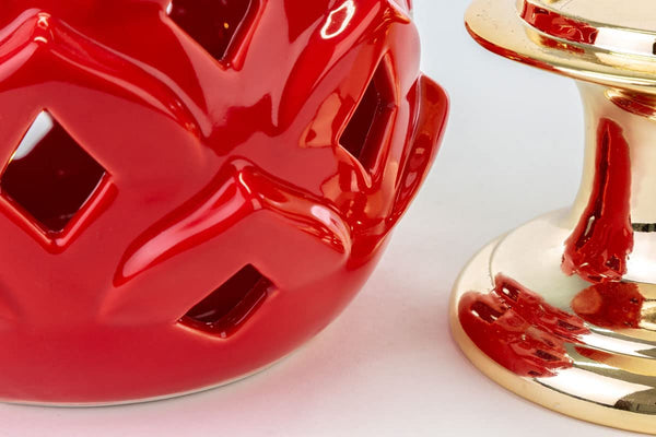 Mondocreazioni Pigna LED in Porcellana Rosso e Oro Classico Elegante complemento d'arredo ST 54276