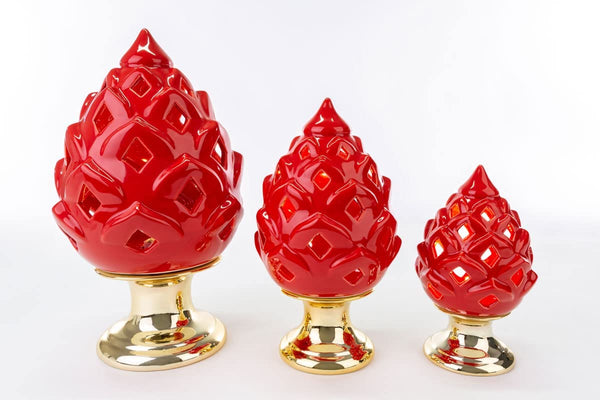 Mondocreazioni Pigna LED in Porcellana Rosso e Oro Classico Elegante complemento d'arredo ST 54270