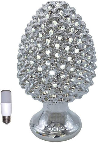 Lampada pigna in ceramica forata con filo classica realizzata e decorata a mano oro argento gdm (Argento 21021PS)
