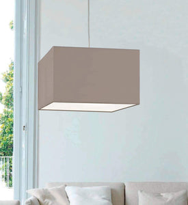 Lampadario a sospensione moderno a 1 luce in metallo cromo con paralume cubico in tessuto tortora PR 6960/S40