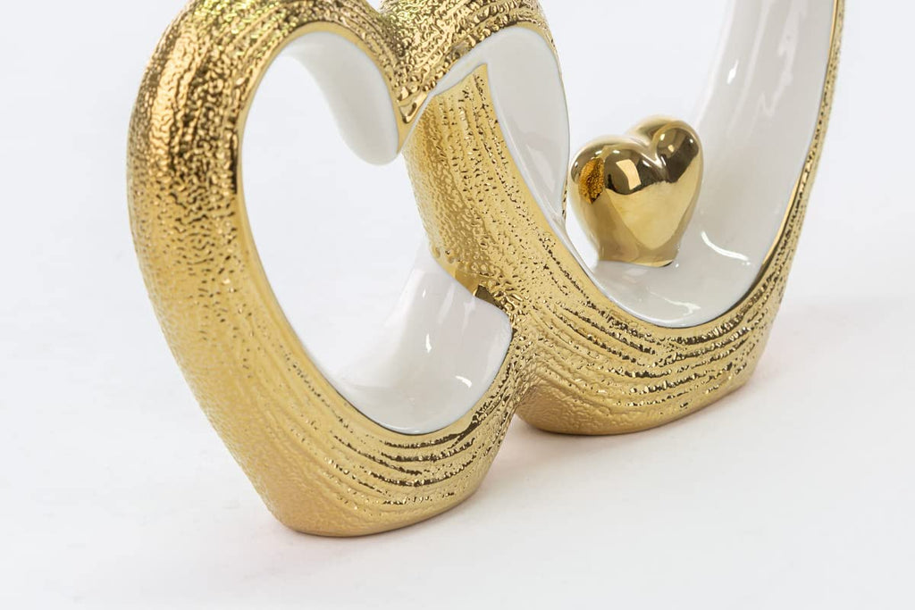 Mondocreazioni Intertwined Hearts in White and Gold Porcelain Glossy Porcelain Ornaments ST 54245 