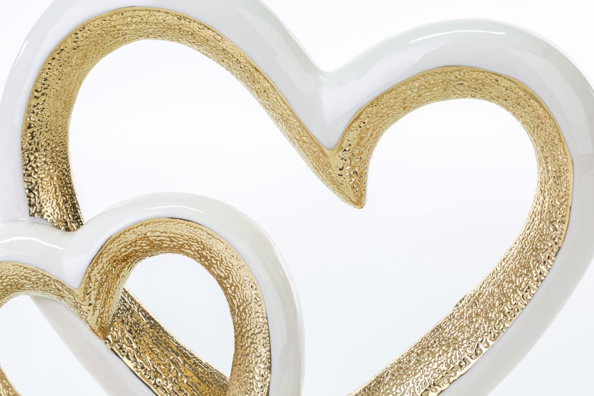 Mondocreazioni Intertwined Hearts in White and Gold Porcelain Glossy Porcelain Ornaments ST 54250 
