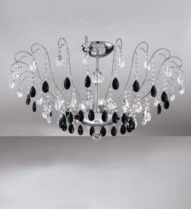 Plafoniera soffitto moderna a 5 luci in ottone cromo con cristalli molati neri e trasparenti PR 6761/P95