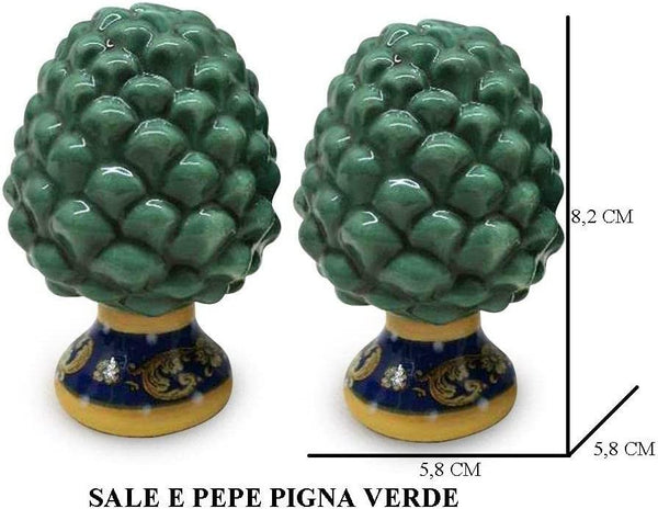 Sale e pepe pigna in ceramica realizzato e decorato a mano verde rosso fumè bianco lucido blu gdm (Verde)