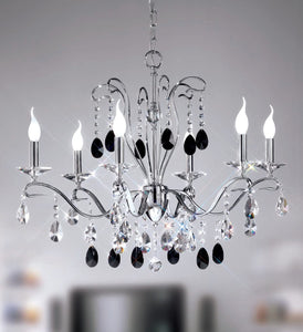Lampadario moderno a 6 luci in ottone cromo con cristalli molati neri e trasparenti PR 6745/6