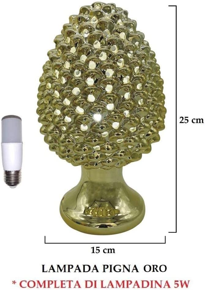 Lampada pigna in ceramica forata con filo classica realizzata e decorata a mano oro argento gdm (Oro 21021PO)