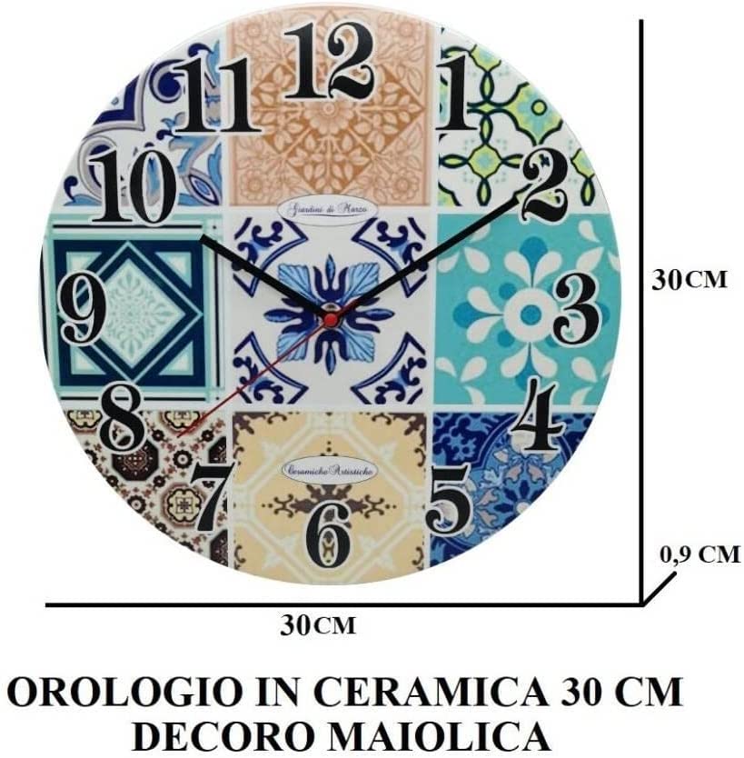 Orologio in ceramica da parete decoro maiolica cucina stanza da letto salotto gdm OR037