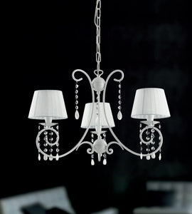 Lampadario moderno a 3 luci in metallo laccato bianco con cristalli molati e paralumi in organza bianchi PR 6824/3