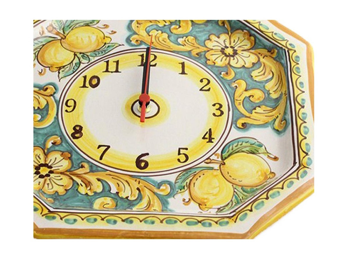 Wall clock in ceramic decorated by hand by Sicilian ceramists lemons art 24