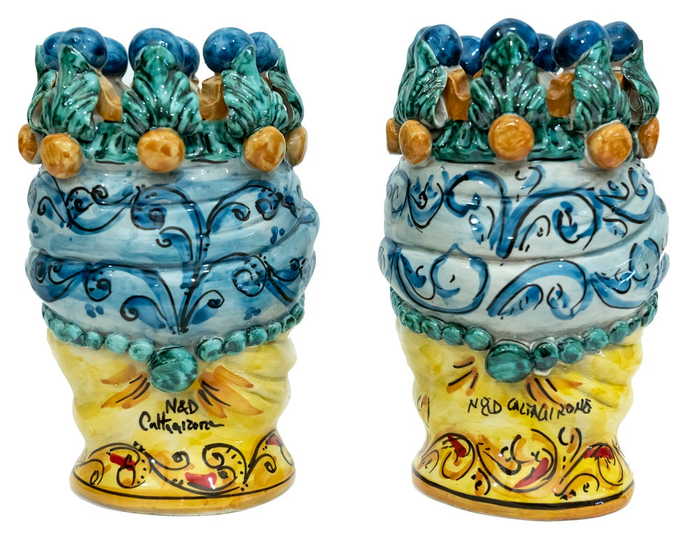 Pair of Sicilian ceramic Moor's heads from Caltagirone h20cm art. Sicilian blue 