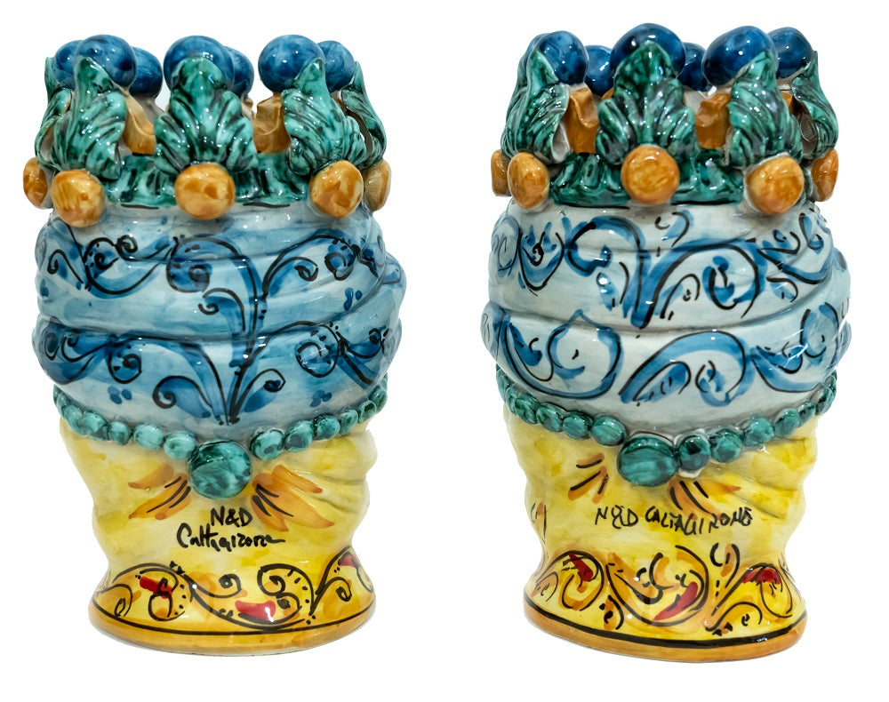 Coppia teste di moro in ceramica siciliana di Caltagirone h20cm art. blu siciliano