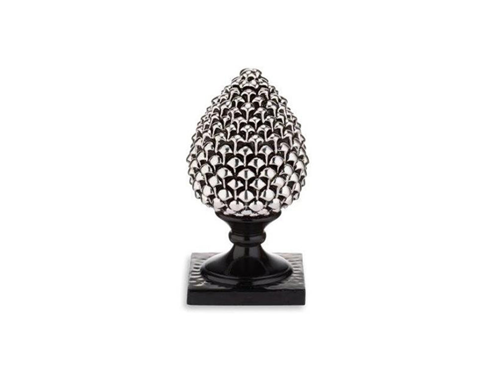 Sicilian pine cone silver black base hand made and decorated resin h19cm VL