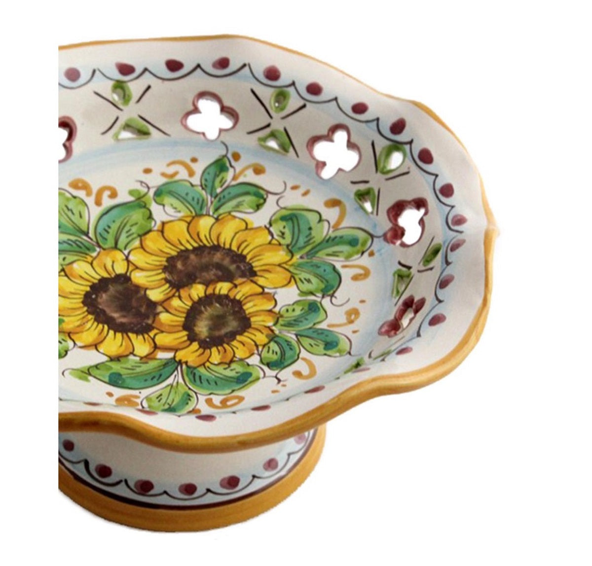 Centrotavola alzata piccola in ceramica decorata a mano da ceramisti siciliani girasole art 5