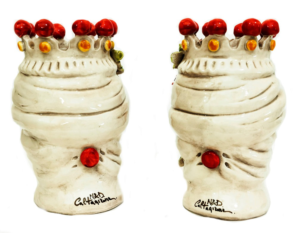 Coppia teste di moro in ceramica siciliana di Caltagirone h20cm art. melograno