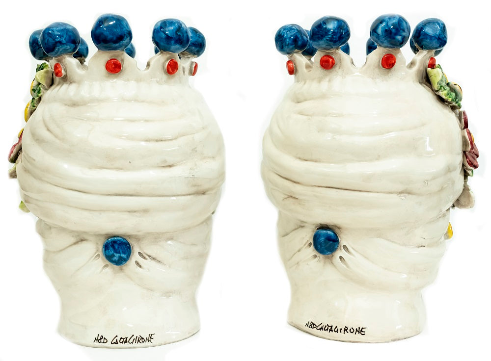 Pair of Sicilian ceramic Moor's heads from Caltagirone h30cm art. flowers 