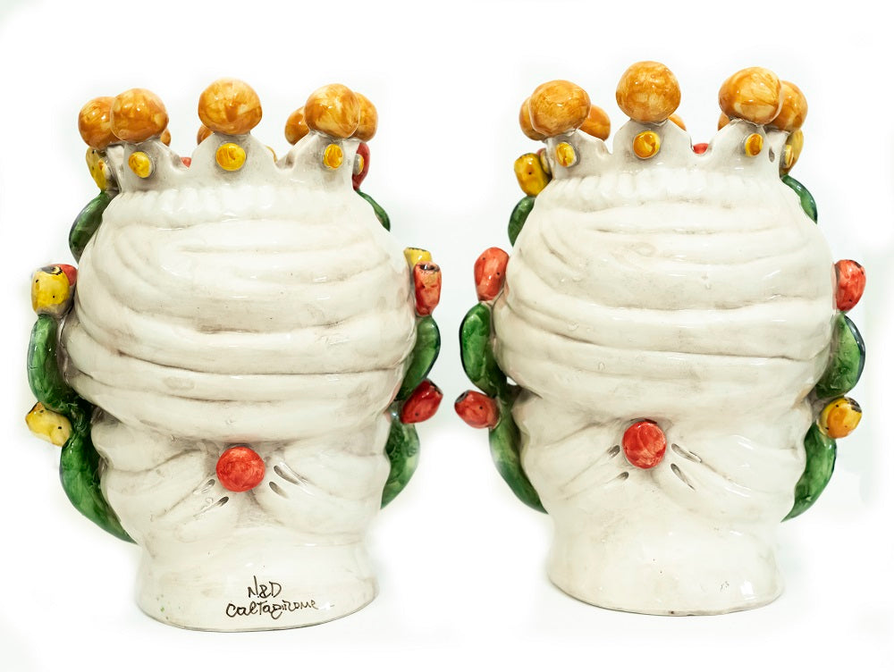 Pair of Sicilian ceramic Moor's heads from Caltagirone h30cm art. prickly pear 