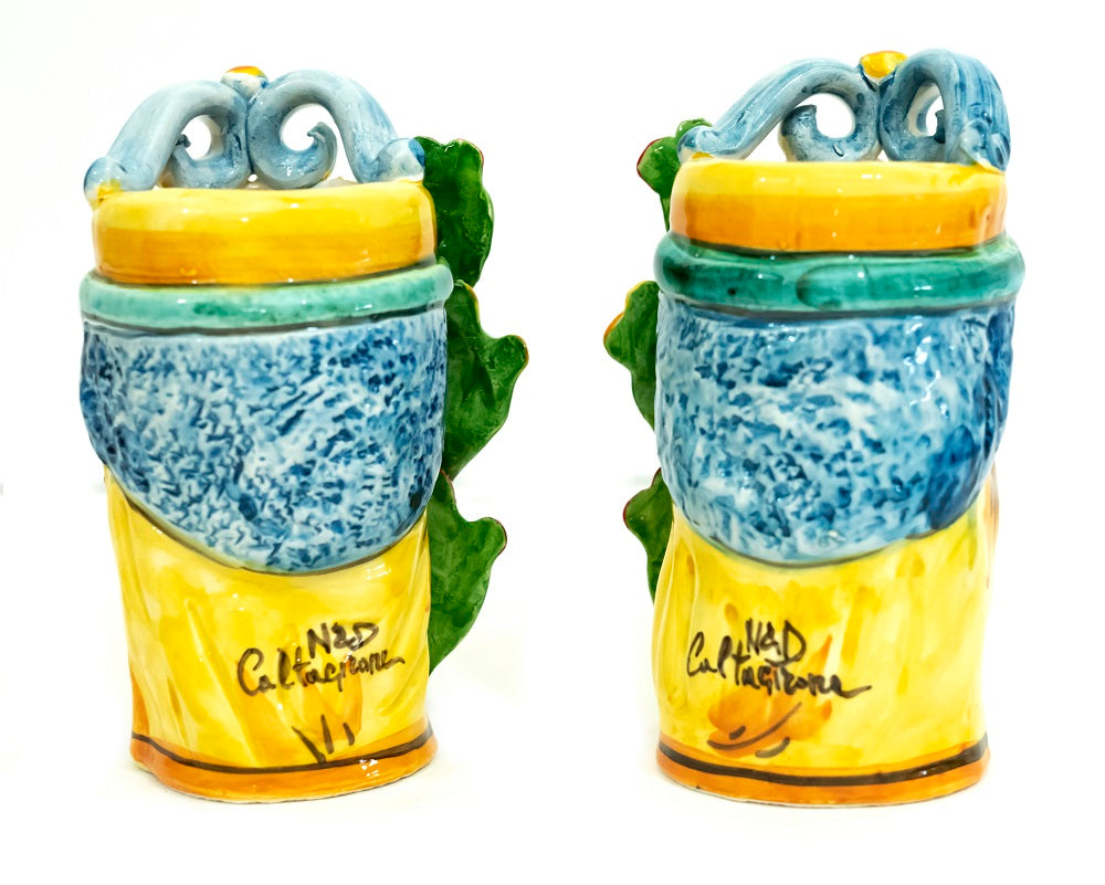 Pair of Sicilian ceramic Moor's heads from Caltagirone h15cm art. prickly pear 