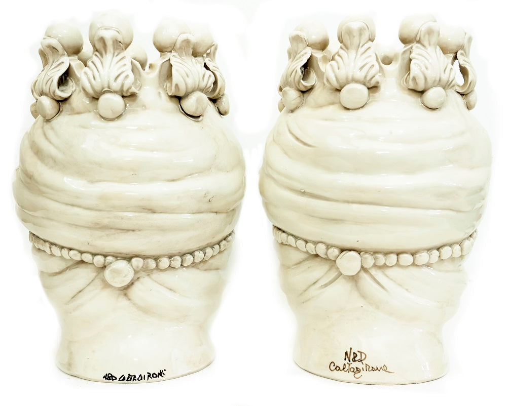 Pair of Sicilian ceramic Moor's heads from Caltagirone h30cm art. fumè 
