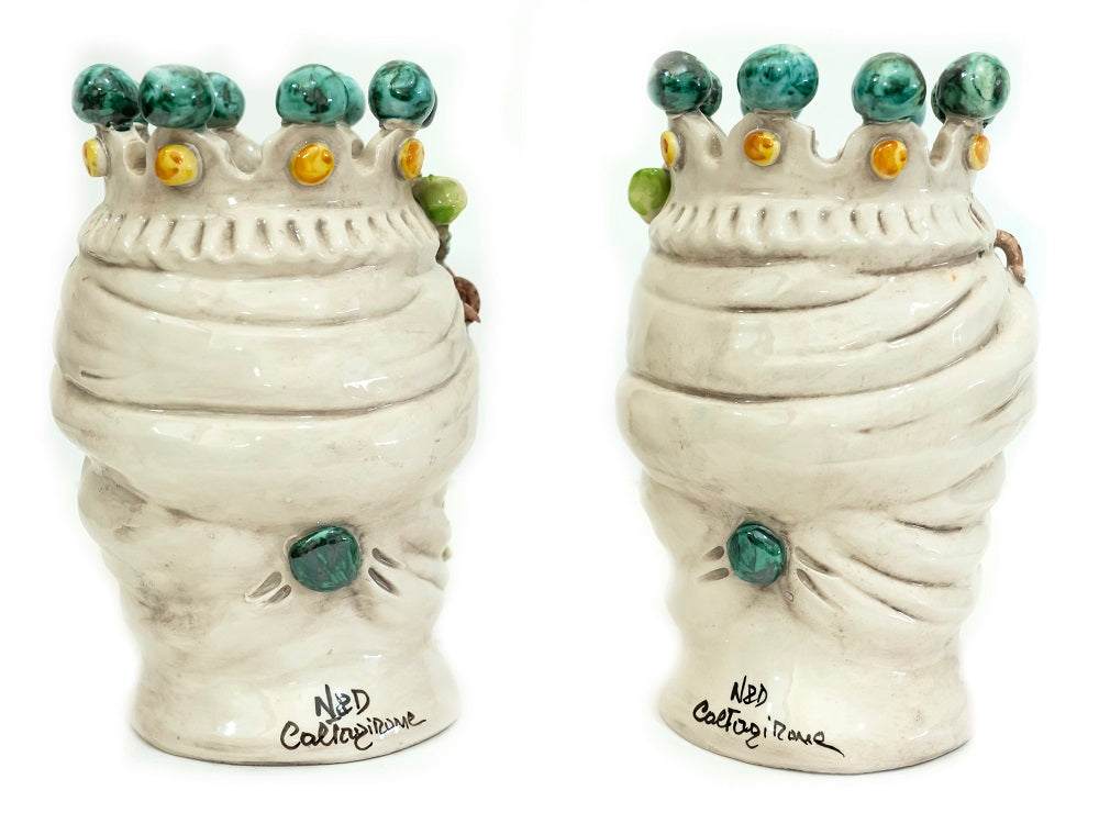 Coppia teste di moro in ceramica siciliana di Caltagirone h20cm art. limoni