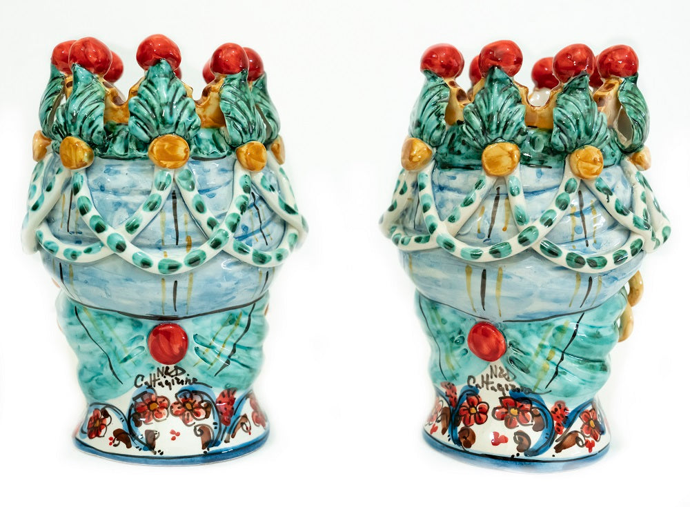 Pair of Sicilian ceramic Moor's heads from Caltagirone h20cm art. Cerchi 