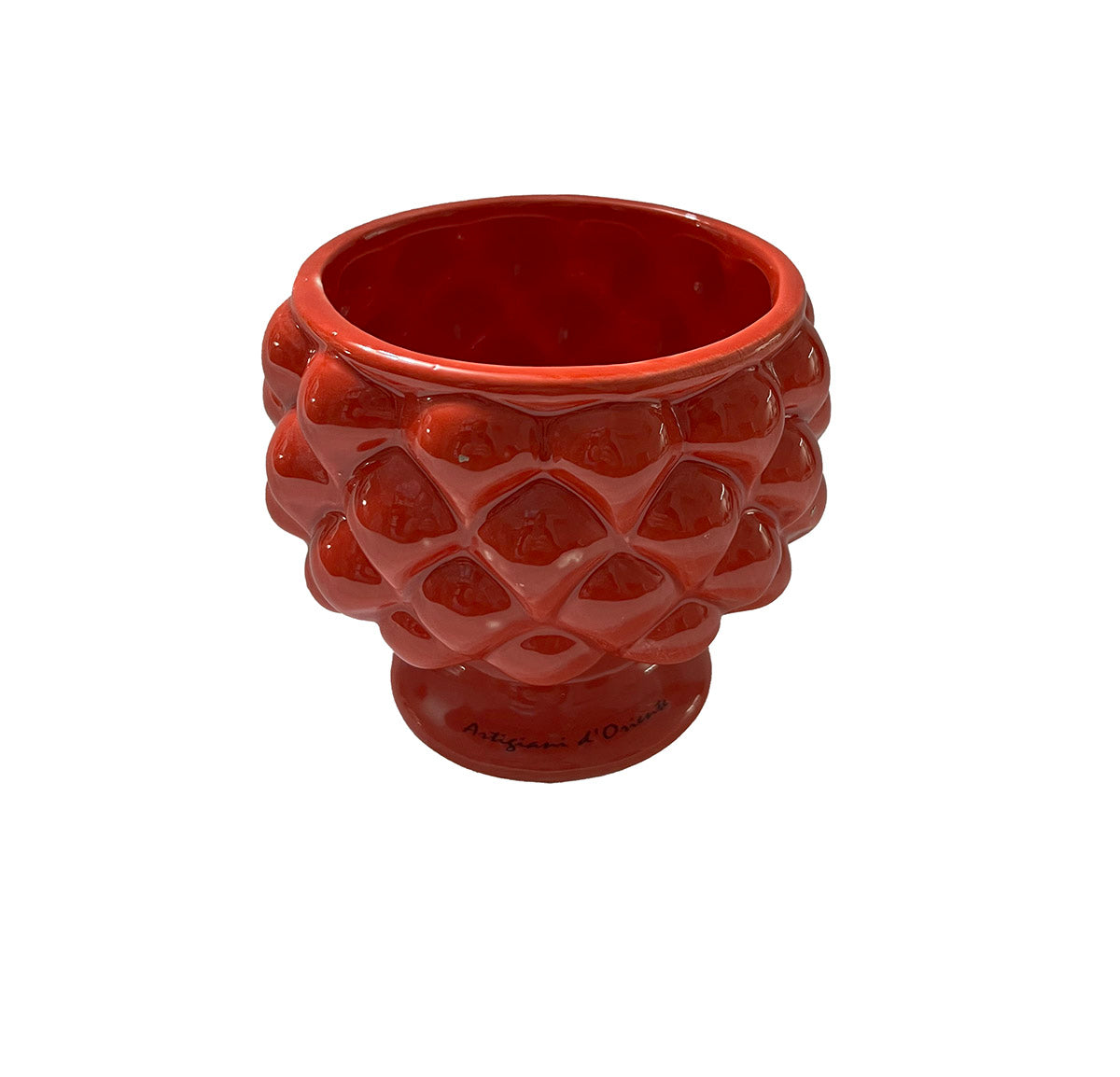 Vaso mezza pigna in ceramica realizzata e decorata a mano porta fiori art 821479