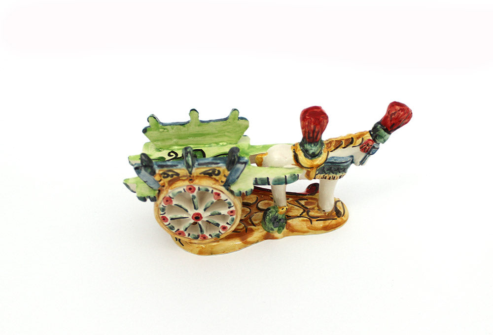 Hand-decorated Caltagirone Sicilian ceramic cart, green art