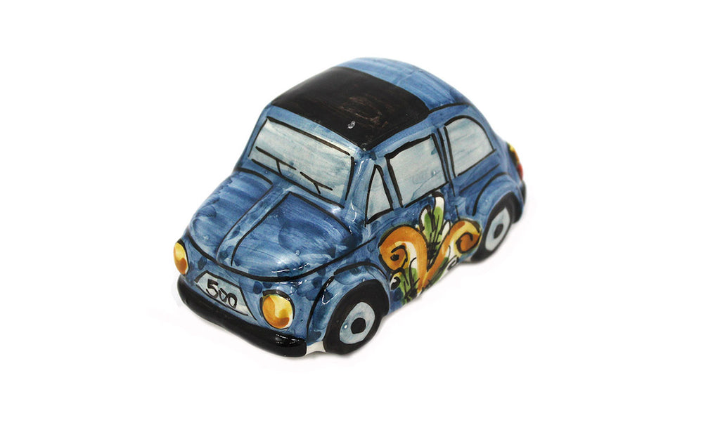 Auto 500 in ceramica siciliana di caltagirone realizzata e decorata a mano