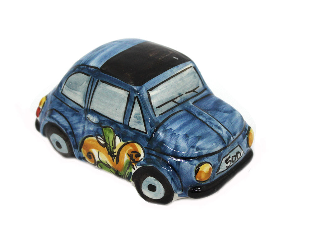 Auto 500 in ceramica siciliana di caltagirone realizzata e decorata a mano