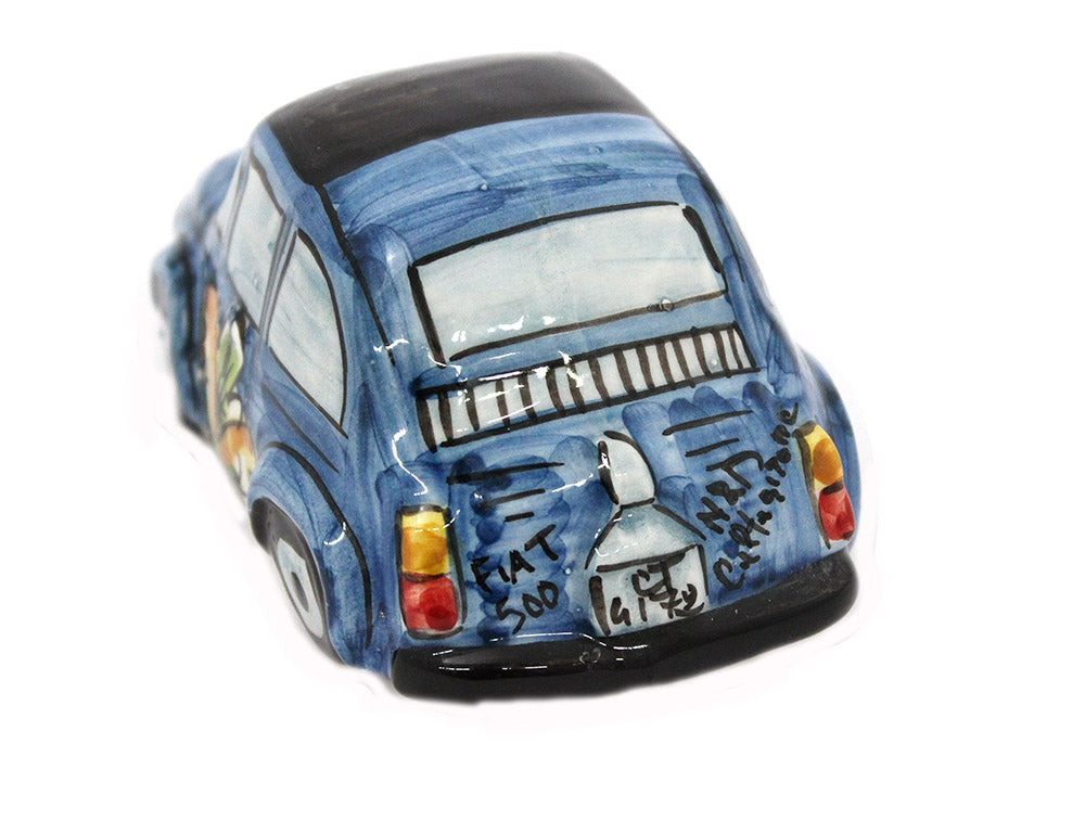 Auto 500 in ceramica siciliana di caltagirone realizzata e decorata a mano