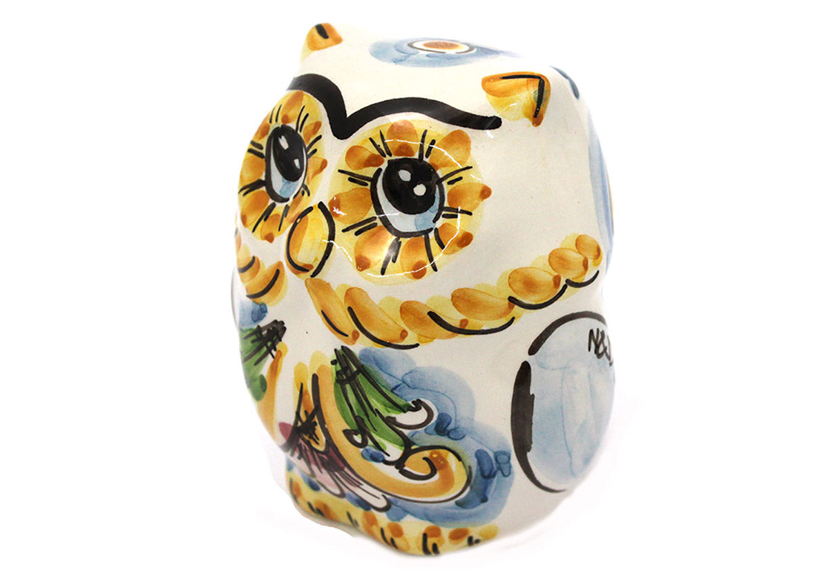 Gufo in ceramica siciliana di caltagirone realizzata e decorata a mano