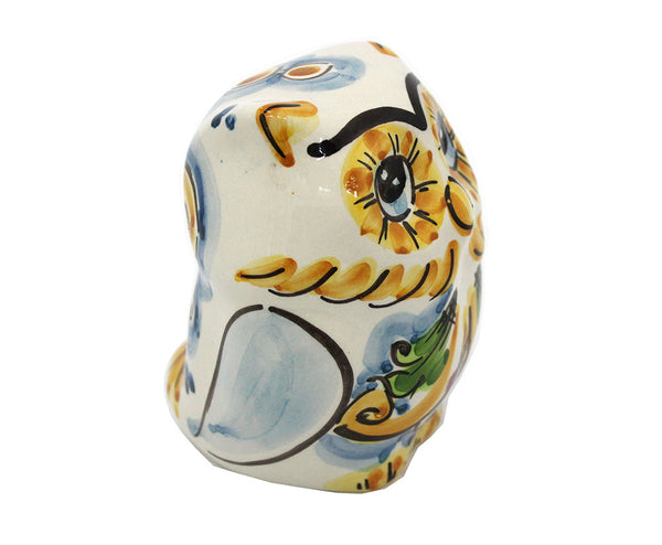 Gufo in ceramica siciliana di caltagirone realizzata e decorata a mano