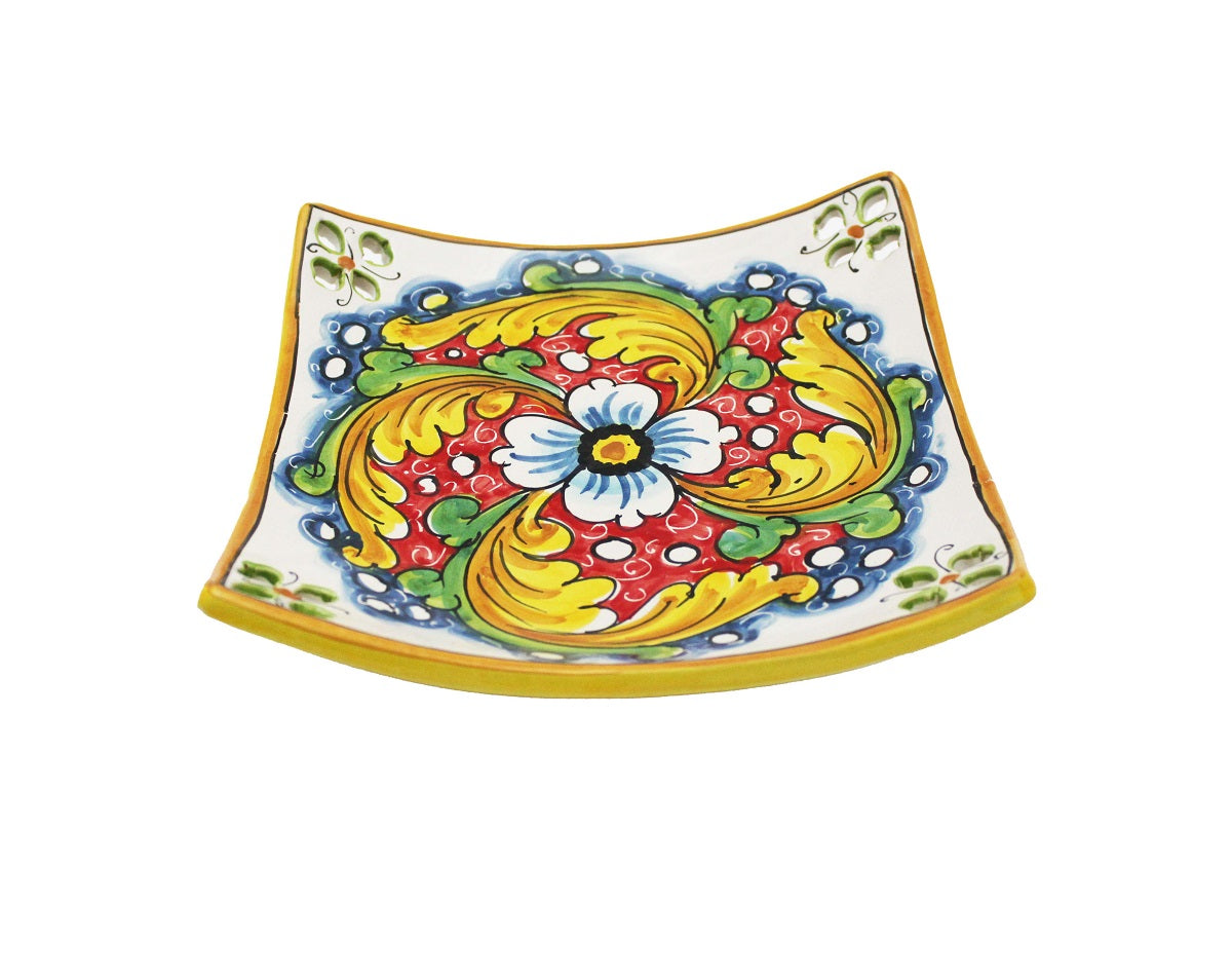 Svuotatasche in ceramica decorata a mano da ceramisti siciliani fiore rosso art 26