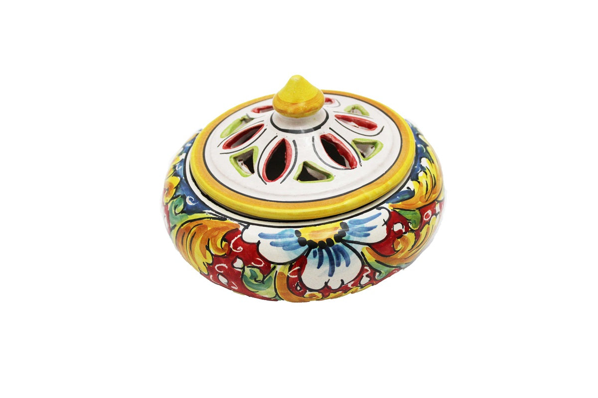 Portacaramelle piccolo in ceramica decorata a mano da ceramisti siciliani fiore rosso art 2