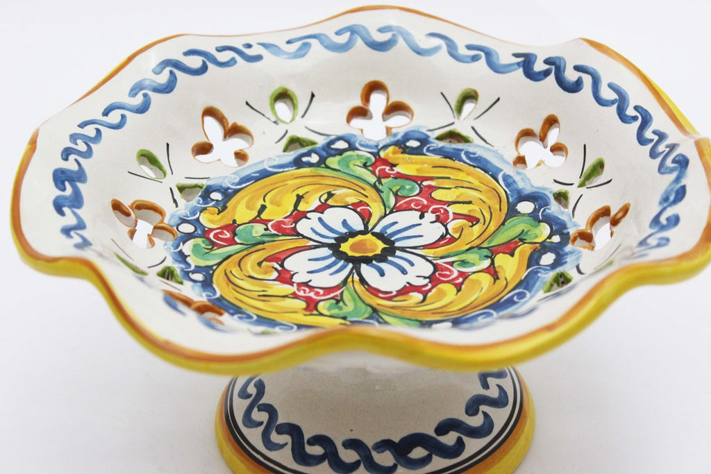 Small ceramic centerpiece decorated by hand by Sicilian ceramists red flower art 5