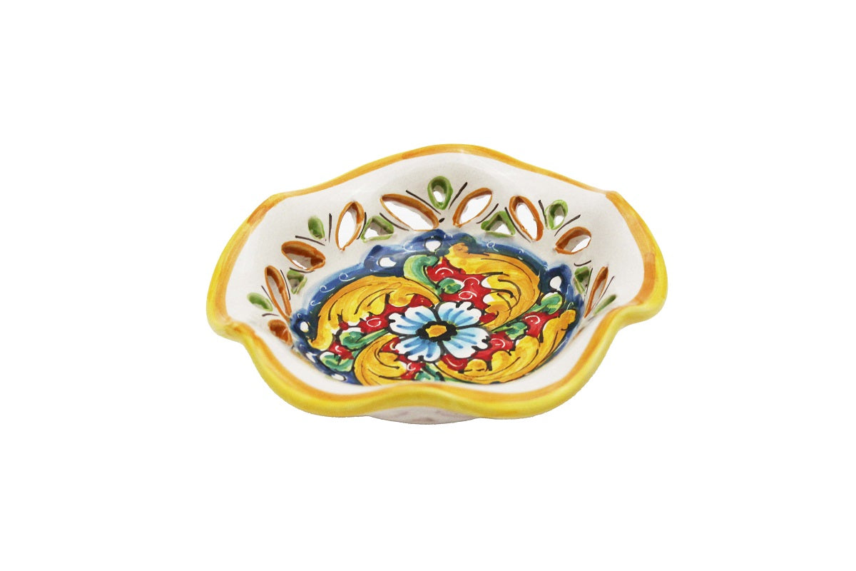Ciotola piccola in ceramica decorata a mano da ceramisti siciliani fiore rosso art 23