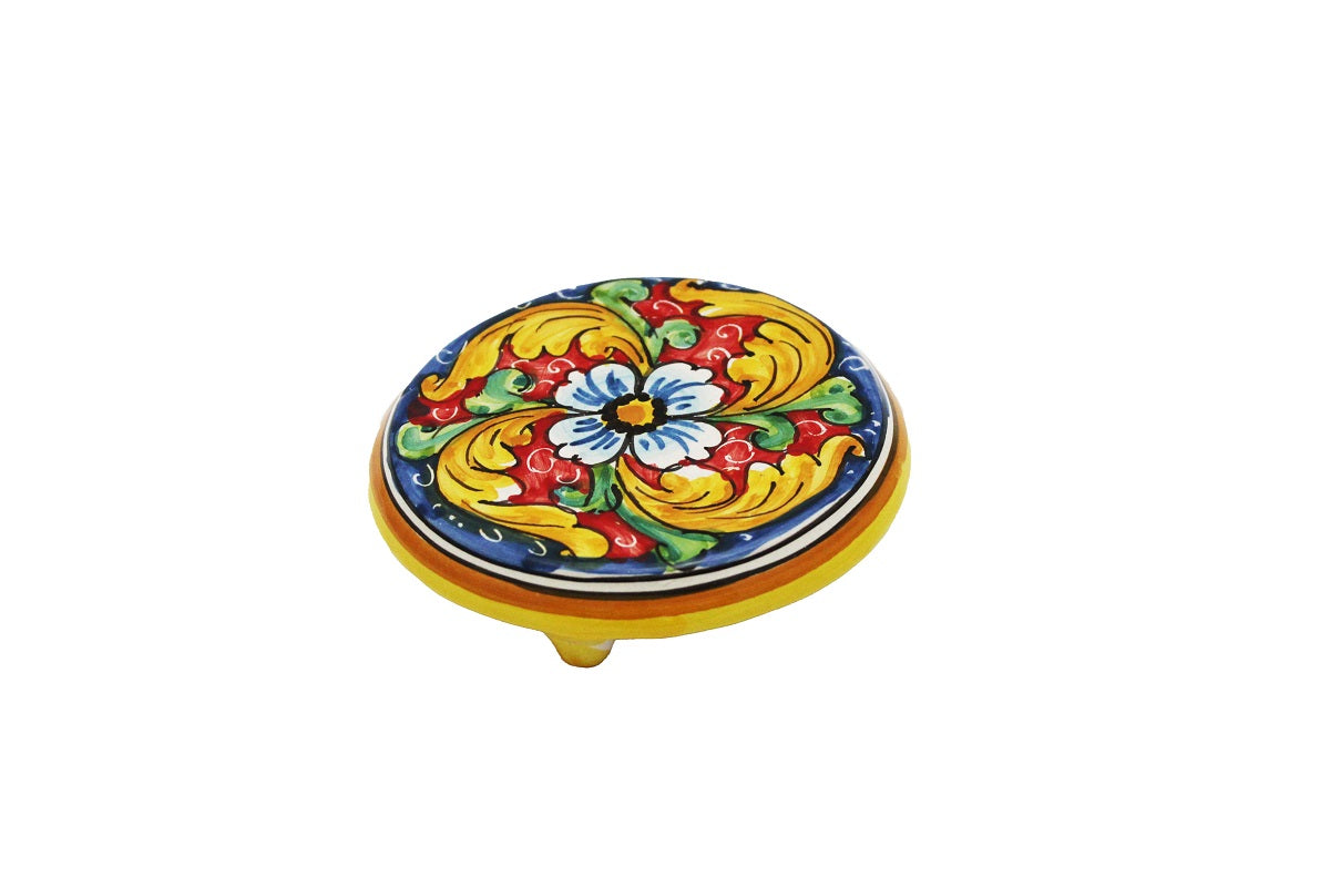 Porta caffettiera in ceramica decorata a mano da ceramisti siciliani fiore rosso art 20