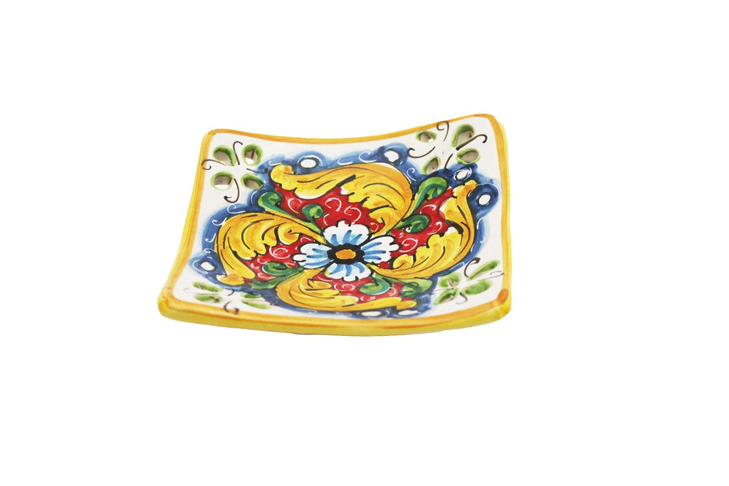 Ceramic empty pockets decorated by hand by Sicilian ceramists red flower art 21