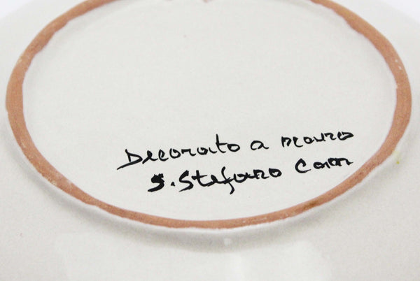 Piatto piccolo in ceramica decorata a mano da ceramisti siciliani fiore rosso art 14
