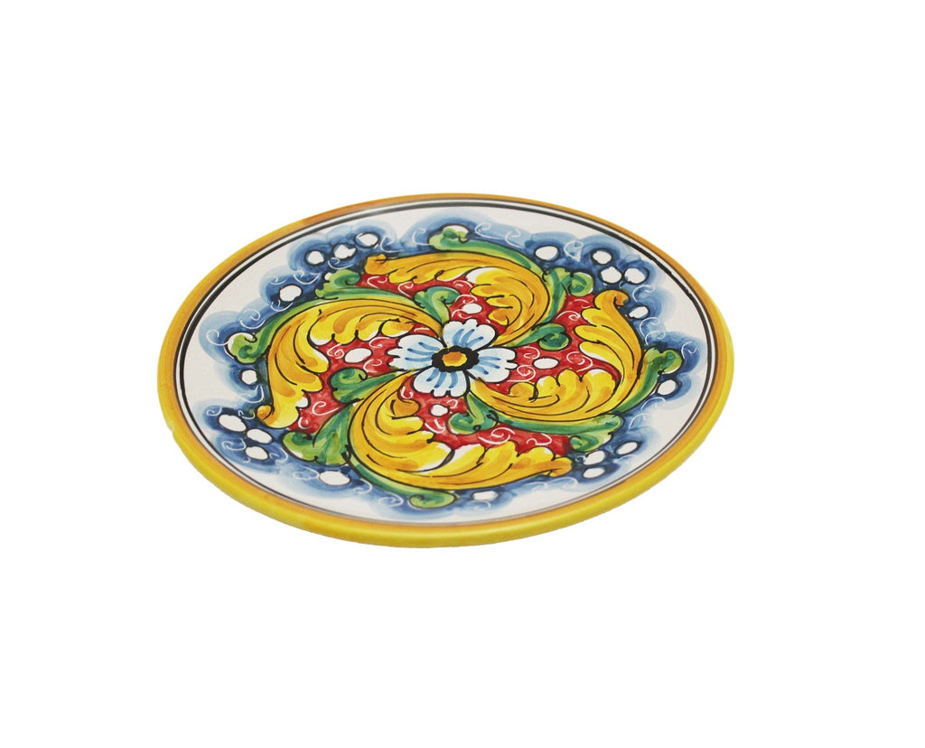 Medium ceramic plate hand decorated by Sicilian ceramists red flower art 13