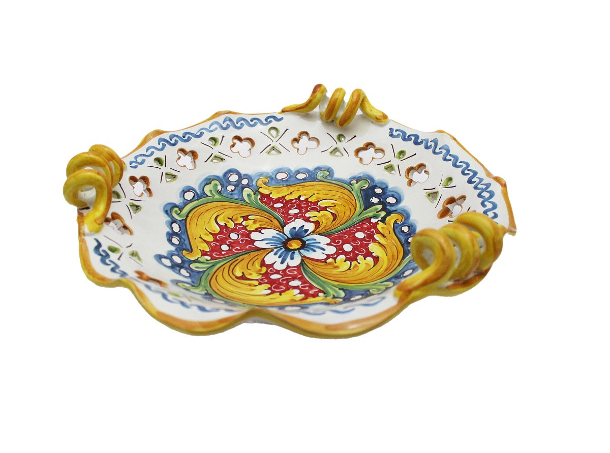 Centrotavola grande in ceramica decorata a mano da ceramisti siciliani fiore rosso art 6