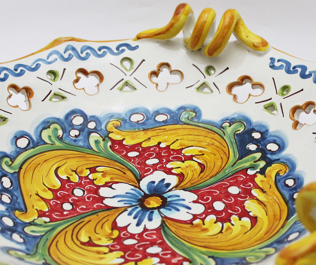 Large ceramic centerpiece hand decorated by Sicilian ceramists red flower art 6