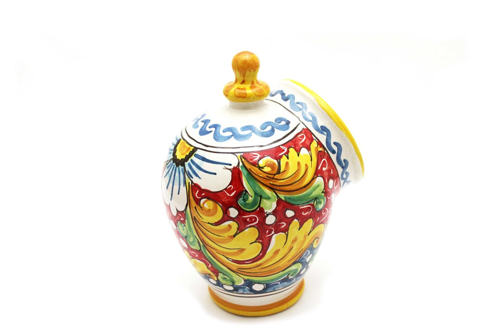 Ceramic salt cellar hand decorated by Sicilian ceramists red flower art 15