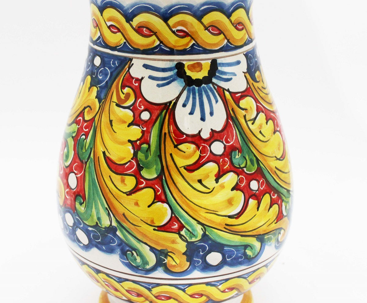 Vaso grande lavorato in ceramica decorata a mano da ceramisti siciliani fiore rosso art 16