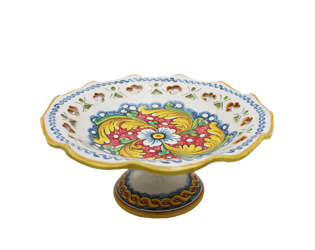 Large ceramic centerpiece decorated by hand by Sicilian ceramists red flower art 3